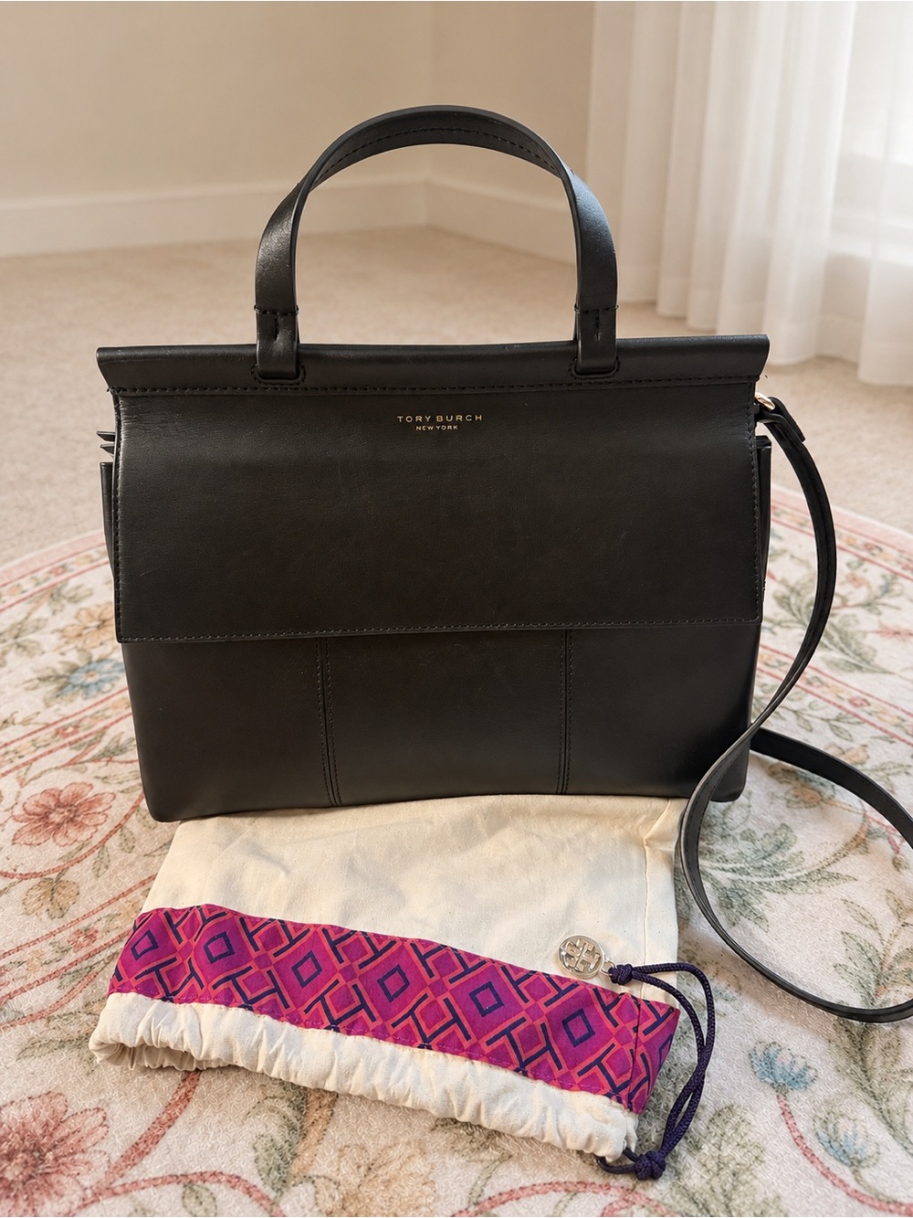 Tory Burch Black Leather Satchel with Top Handle